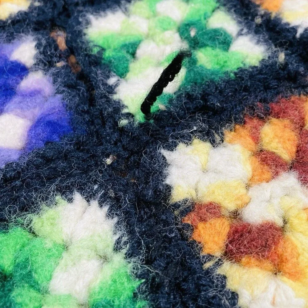 Vintage Handmade Crochet Colorful Granny Square Afghan Throw 35 x 34 Couch Sofa